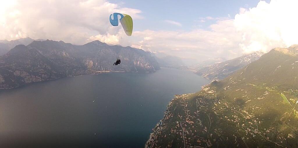 View of Andy tandem flight paragliding Lake Garda