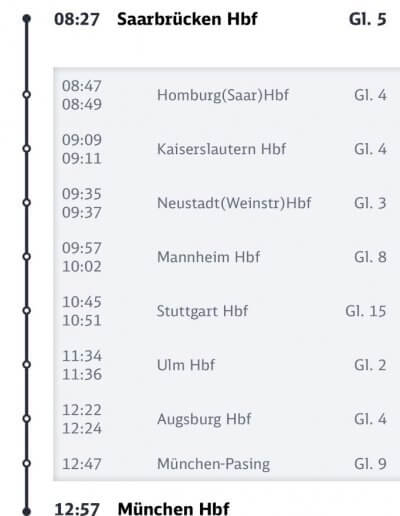 Zugstrecke Kaiserslautern HBF München HBF