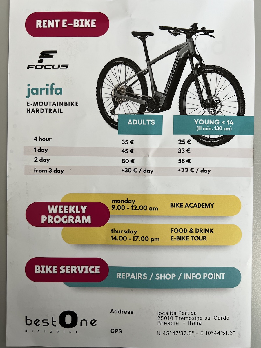 BestOne price list bike rental